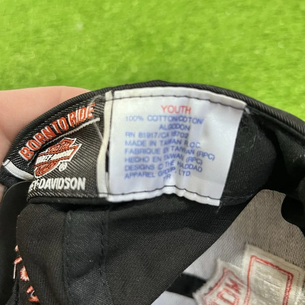 Vintage Harley Davidson Youth Hat HD Logo SnapBack Born To Ride U.S. Flag 90s Y2